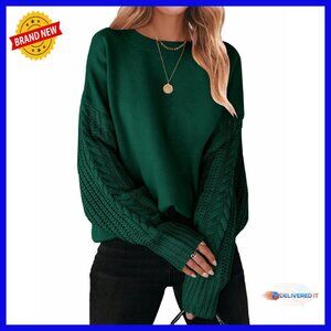 Oversized Cable Knit Pullover Sweater Long Sleeve Chunky Knit Casual